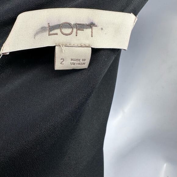 Ann Taylor LOFT Floral Midi Dress WMNS 2 Black Puff Sleeve High Neck Zip Slit LS - Picture 15 of 16